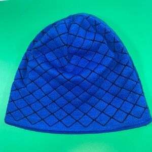 PUGS Blue‎ Knit Beanie Hat Diamond Pattern Acrylic Polyester Blend